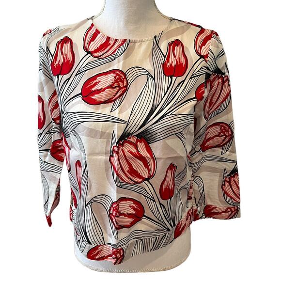 Brooks Brothers Long Sleeve Top Red Tulip Print 4 - Picture 1 of 8